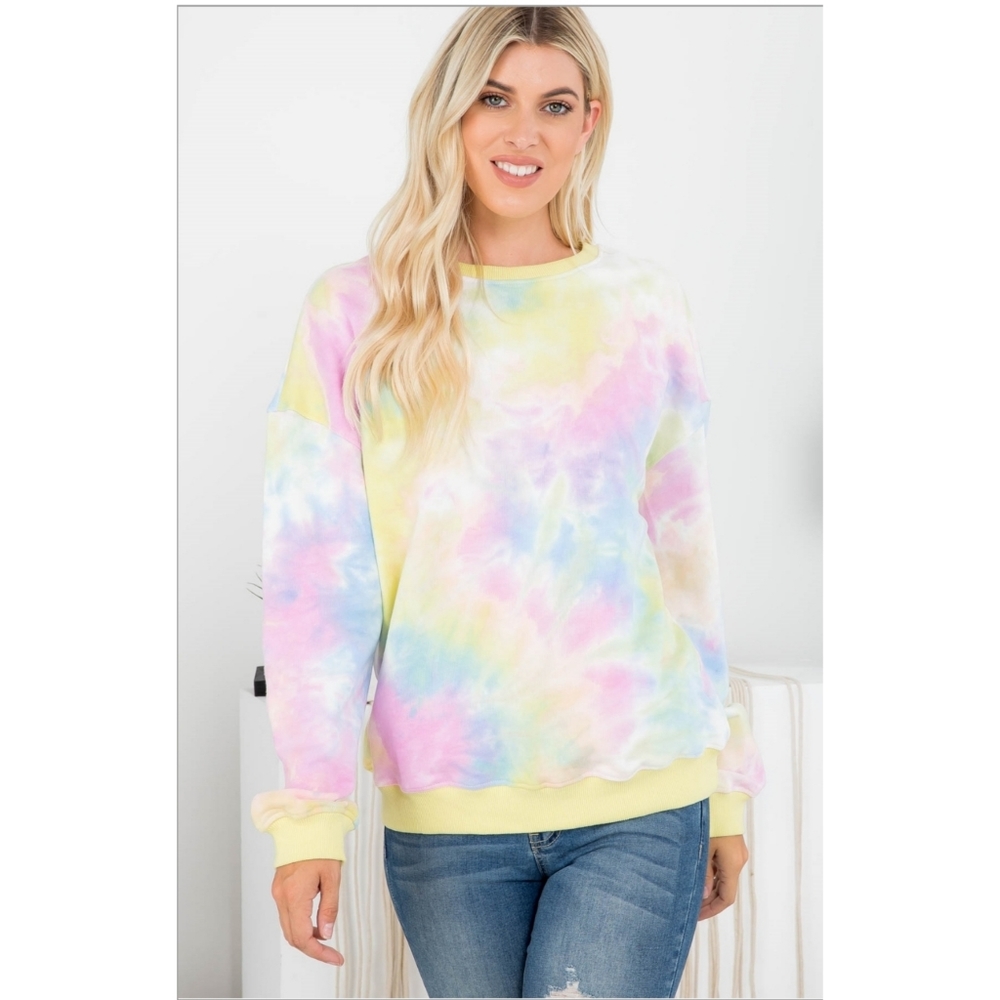 Pastel pink blue lilac yellow tie dye pullover crewneck sweatshirt 90s retro